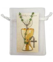 Rosary First Holy Com Gift Set: Green Acrylic crystal (PPROSFHCG)