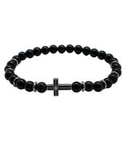 Bracelet: Hematite with Stainless Steel Cross (JE40125)