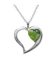 Necklace: Silver Heart with Greenstone (BBJ4288P)