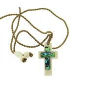 Necklace: Bone Cross with Paua Insert (PB-C1)