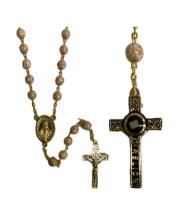 Rosary: Rose Marble Pressed Beads with Relic (VROSM285)